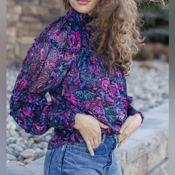 MISA Floral Rosalind Blouse sz L - Picture 2 of 8